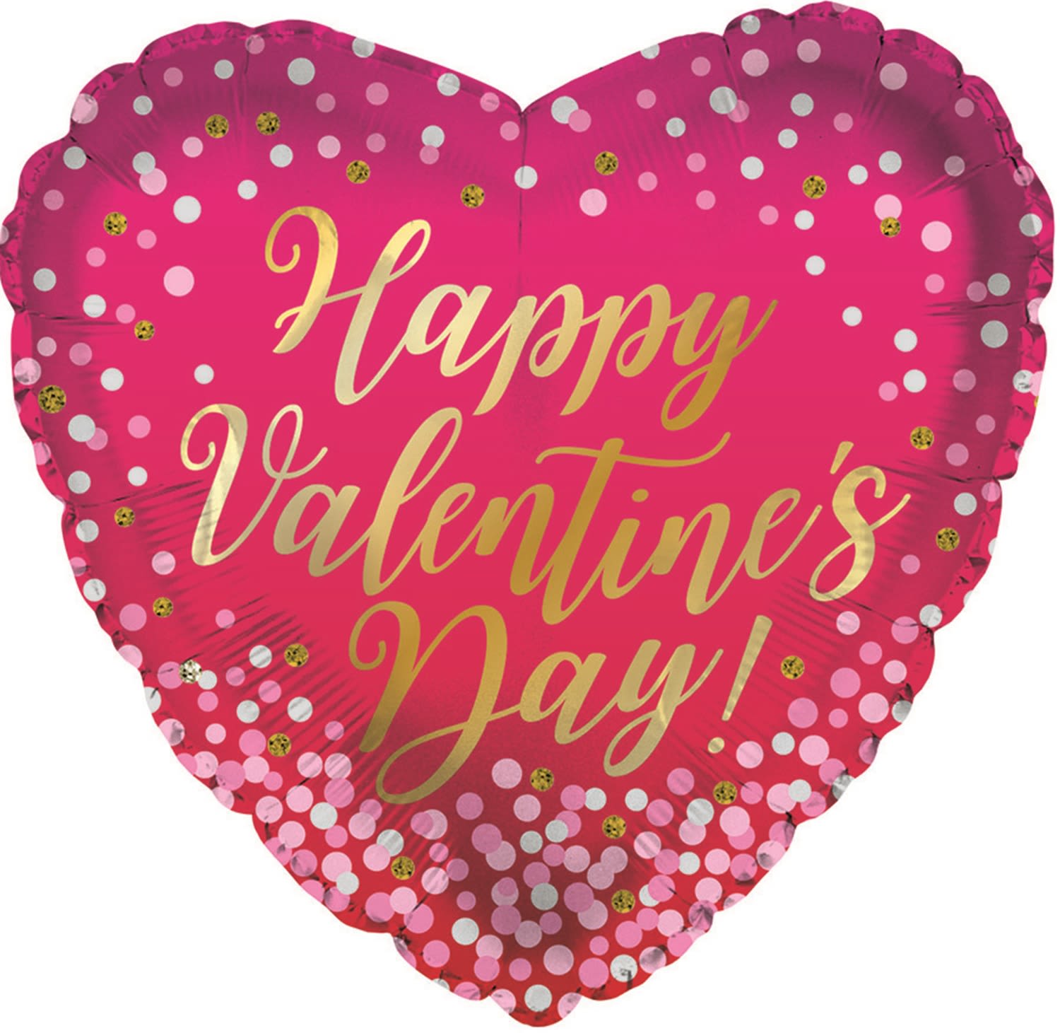 Heart-shaped pink foil balloon with "Happy Valentine's Day" text