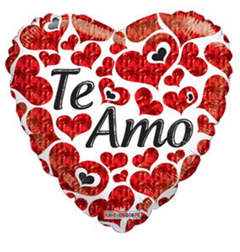 Heart-shaped red foil balloon with "Te Amo" text