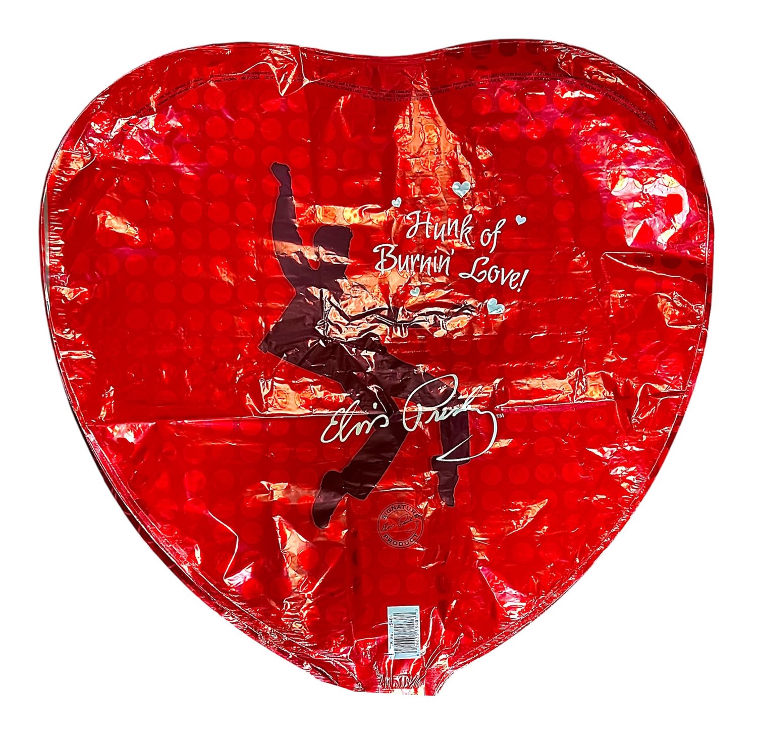 Heart-shaped red foil balloon with an Elvis Presley graphic and text