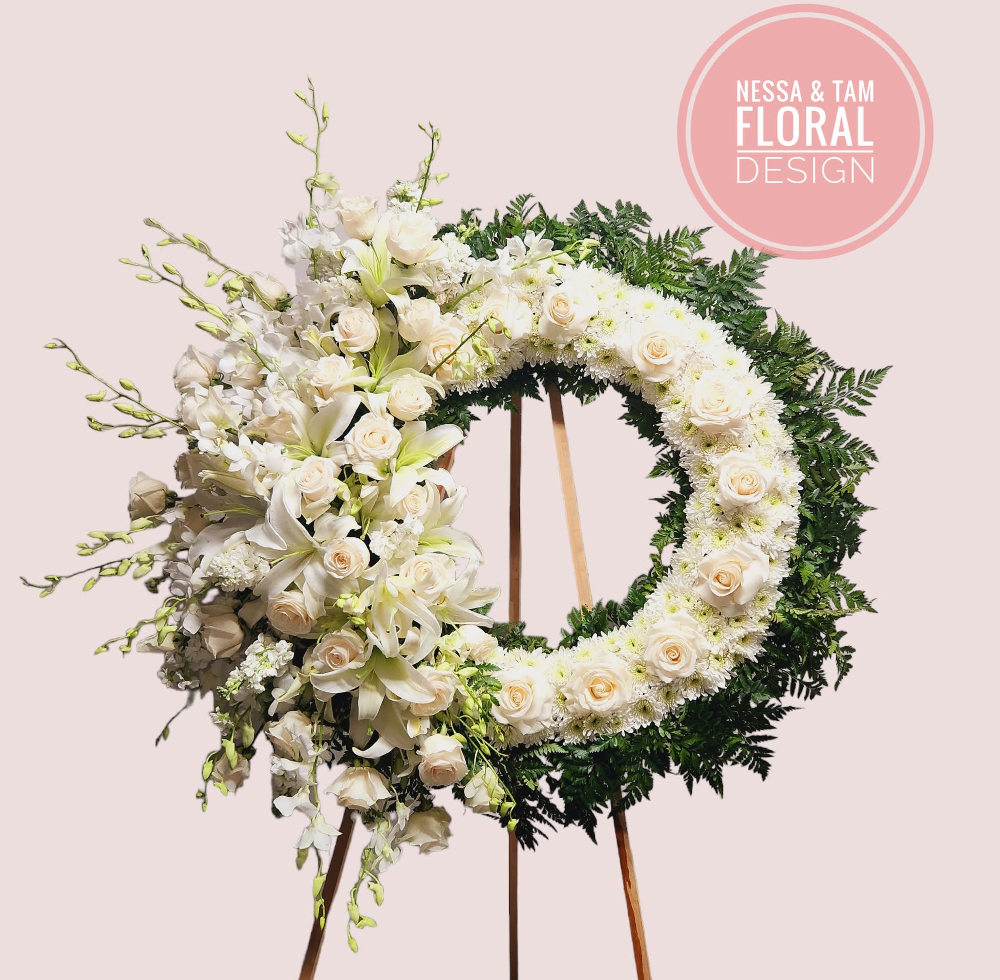 Our Circle Of Love - Offer a beautiful tribute with a 27" round wreath of roses, hydrangeas and more.  Please order at least 2 days before your expected date.