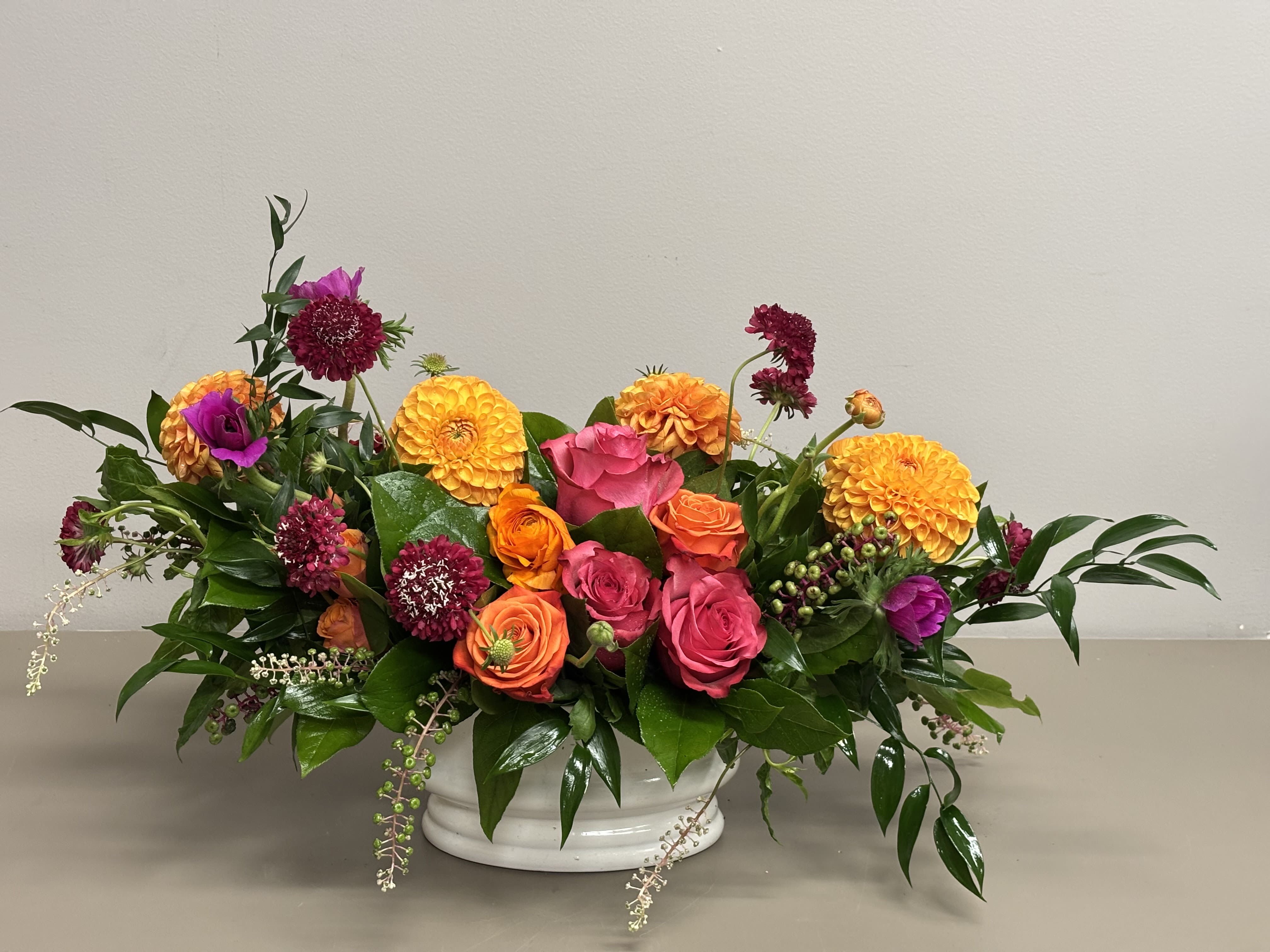 Summer Garden - Beautiful combination of Roses, Dahlias (based on the season), Scabiosa and other seasonal flowers with unique greens and fillers.