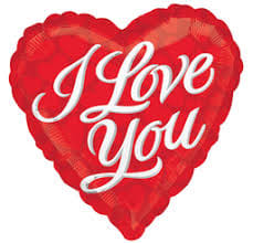Red heart-shaped balloon with white script text reading I Love You