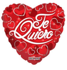 Heart-shaped red balloon with white script text and scattered heart motifs