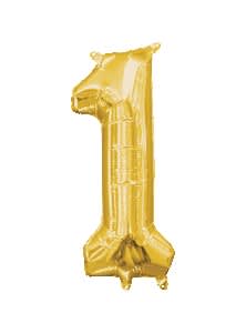 Gold foil balloon shaped like the number one