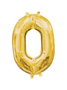 Gold foil balloon shaped like the number zero