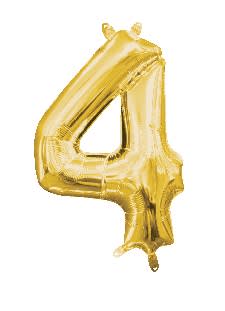 Gold foil number four balloon on a white background