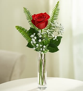 Love's Embrace Roses - Red - Product ID: 1030  Embrace your feelings with a classic gift of long-stem red roses. Displayed elegantly in a glass vase and artistically designed by our select florists, these stunning roses send a memorable message to your special someone that help you express yourself perfectly, no matter what the occasion. Fresh long-stem red roses, artistically arranged by our florists with fresh gypsophila Available in arrangements of 6 roses, 3 roses or a single long-stem rose 6-stem arrangement in an 5"H glass cube vase measures approximately 7.5"H x 5.5"L 3-stem arrangement in a glass bud vase measures approximately 16"H x 4"L Single-stem arrangement in a bud vase measures approximately 16"H x 4"L Our florists hand-design each arrangement, so colors, varieties, and container may vary due to local availability