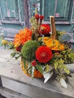 Gourds of Fun - Gourds of Fun is offered in a variety of colors, textures and sizes.  Although no two pumpkins are exactly alike, this arrangement will incorporates an unusual pumpkin base and liven it up with festive autumnal florals.  A perfect centerpiece for the season.
