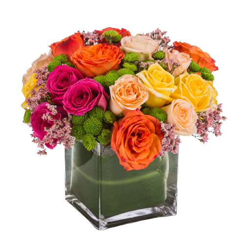 Kaleidoscope by BloomNation™ - A full-color explosion, Kaleidoscope by BloomNation™ is a beautiful gift for anybody you want to impress. Mother-in-law, your boss, a client, etc... this arrangement is a crowd pleaser and an eye-catcher.  Approximate Dimensions: 14"D x 14"H