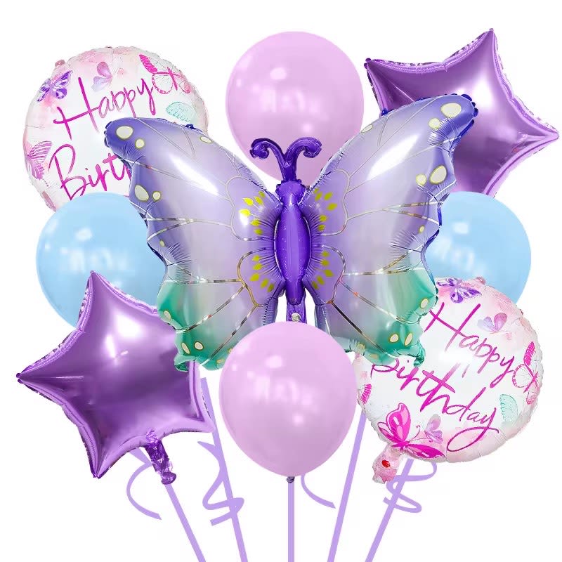 Birthday balloon bouquet with butterfly and star-shaped balloons