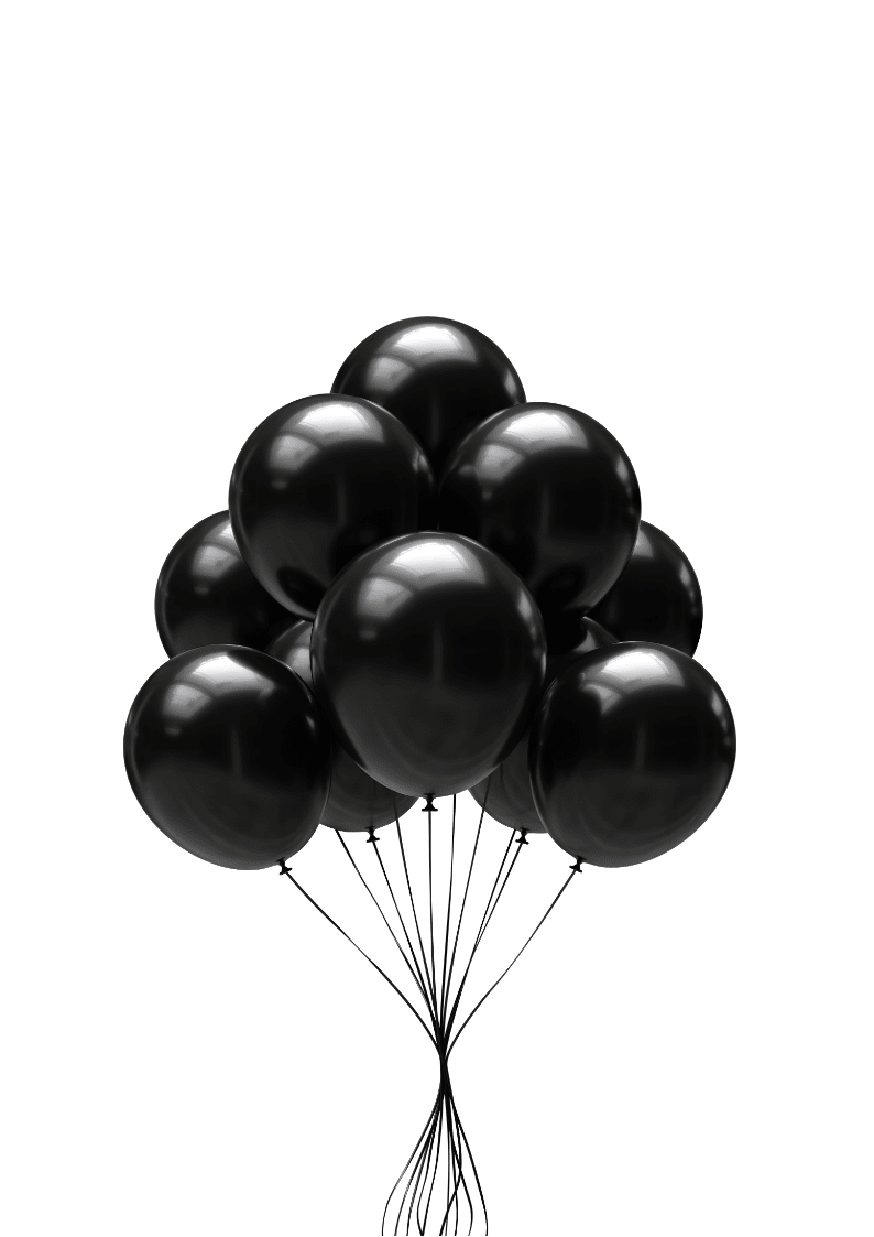 Chrome black Balloon Cluster - Make a bold statement with our sleek and sophisticated Black Balloon Cluster. Featuring ultra-reflective, high-shine chrome black balloons, this cluster brings a modern, edgy elegance to any event—perfect for milestone birthdays, luxury parties, corporate functions, or black-tie celebrations.  Each cluster is professionally arranged to create maximum visual impact, whether used as a table centerpiece, floor display, or accent for a balloon installation. Its rich metallic finish pairs beautifully with gold, silver, or white for a dramatic and stylish look.  Available in helium or air-filled options. Custom sizes and add-ons (such as ribbons, tassels, or balloon weights) available upon request.   (This cluster comes with 12 black latex balloons)