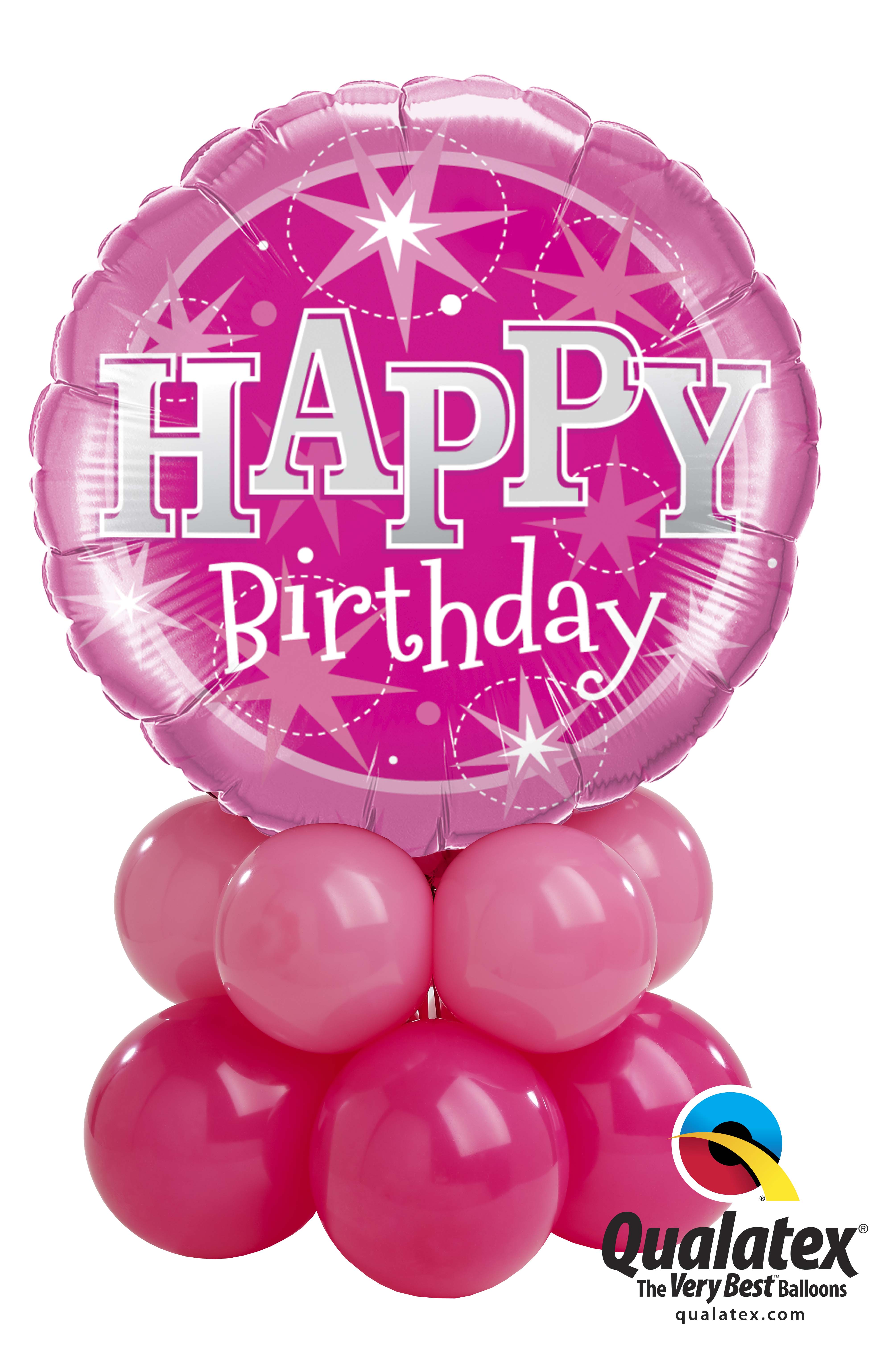 Pink birthday balloon bouquet with a large "HAPPY Birthday" foil balloon