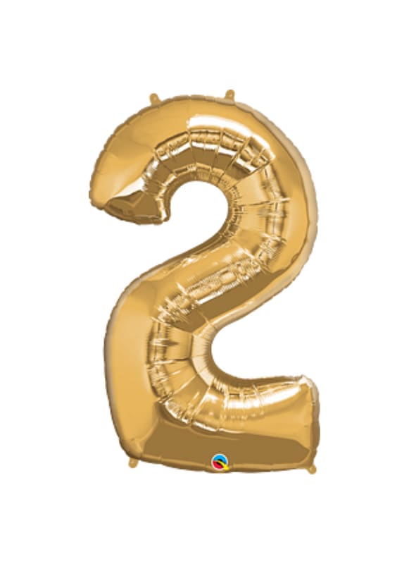 Gold foil balloon shaped like the number 2