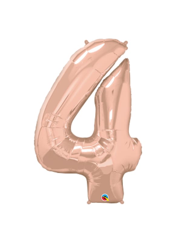 Rose gold foil balloon shaped like the number 4