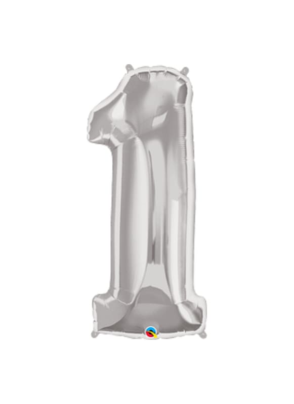 Silver number 1 foil balloon on a white background