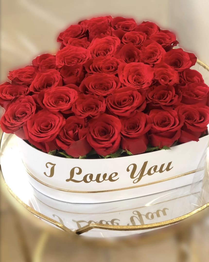 I LOVE YOU HEART BOX  - 36 plus roses in this white heart box 