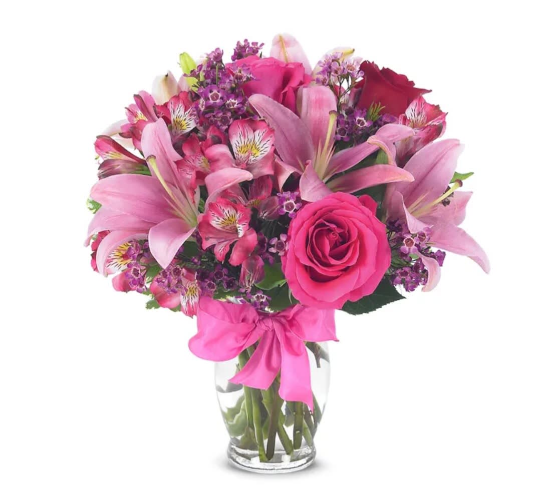Romance bouquet  - Roses,alstroemeria, lily,waxflower 