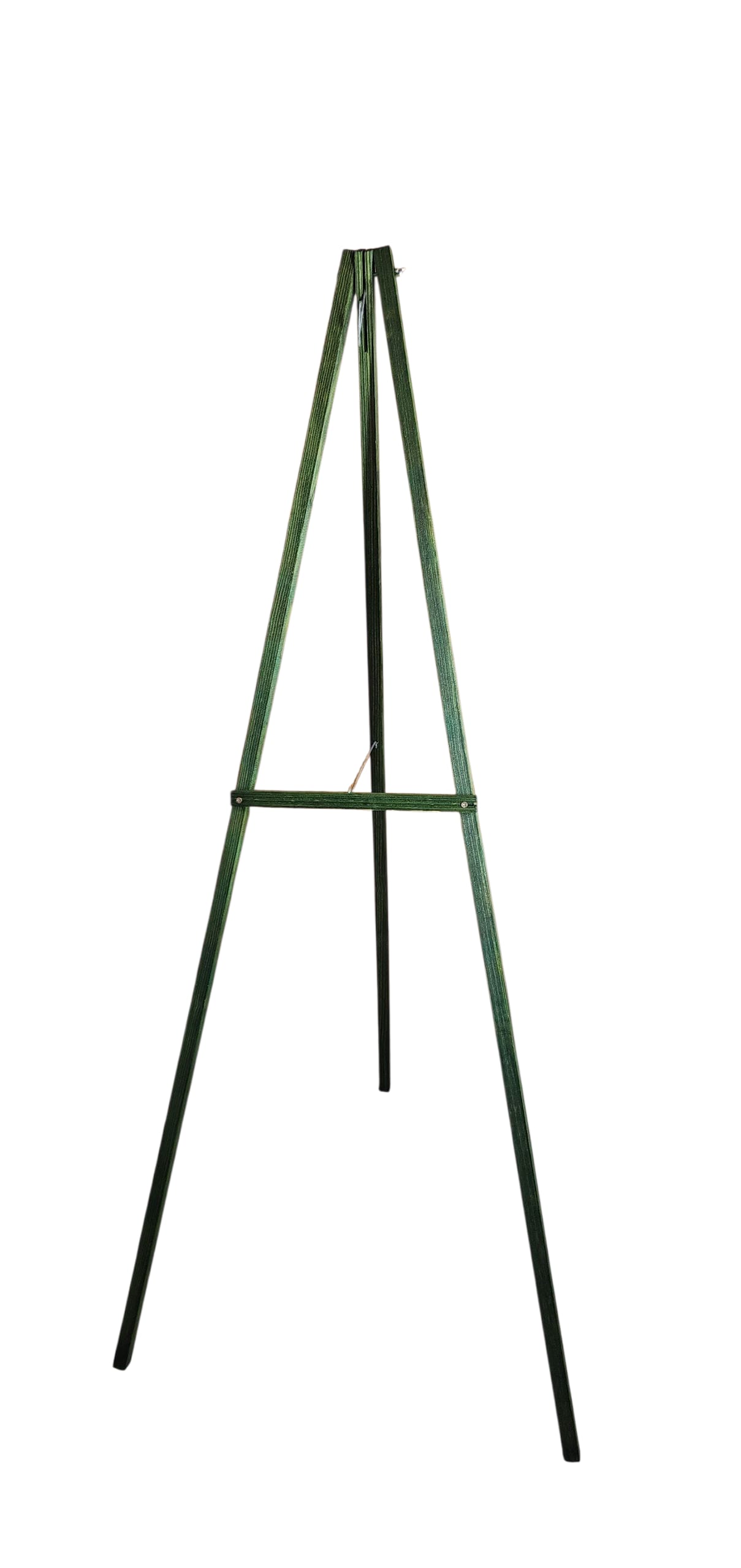 Green metal easel stand on a white background