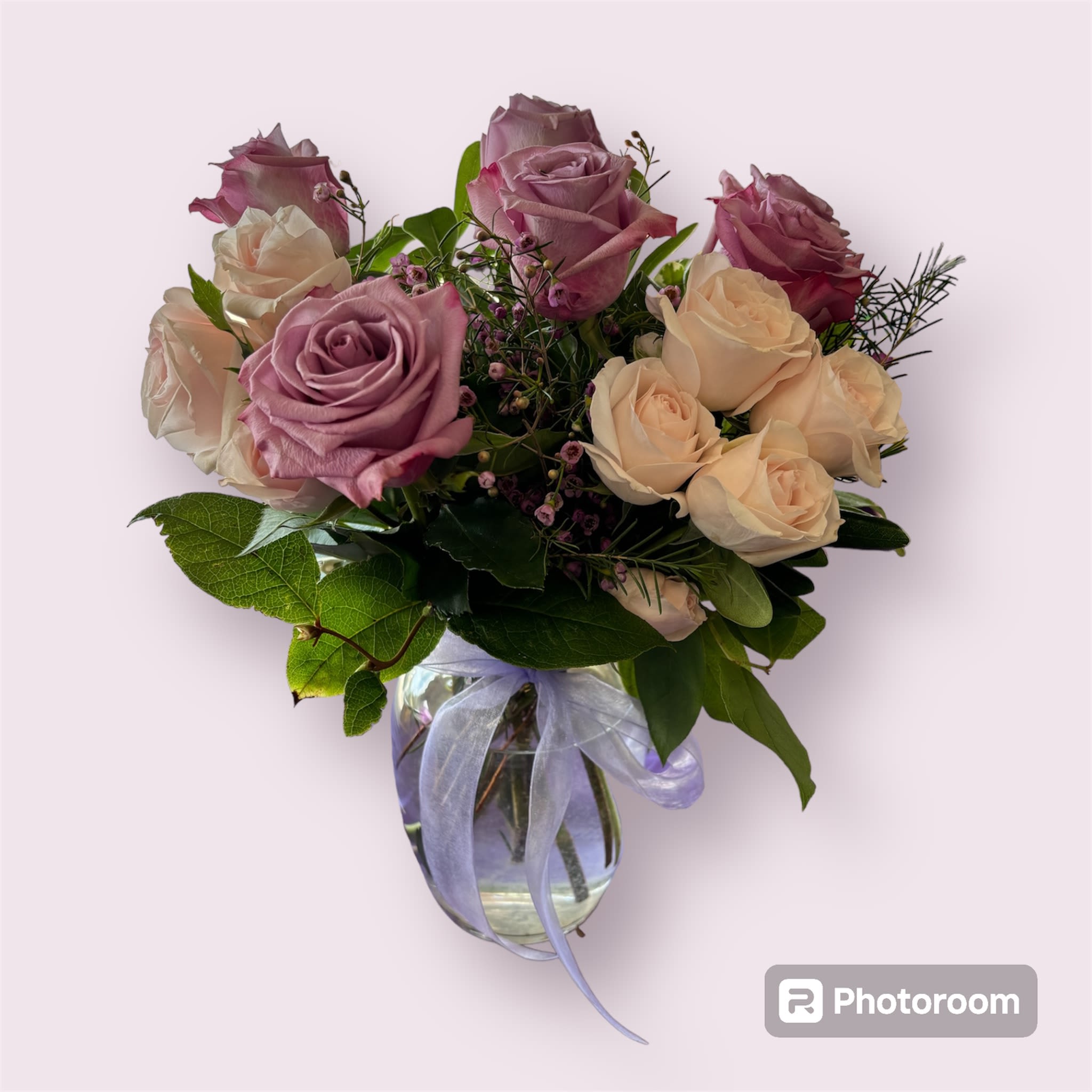 Special moments bouquet  - Lavender roses, pink spray roses and pink wax flower.