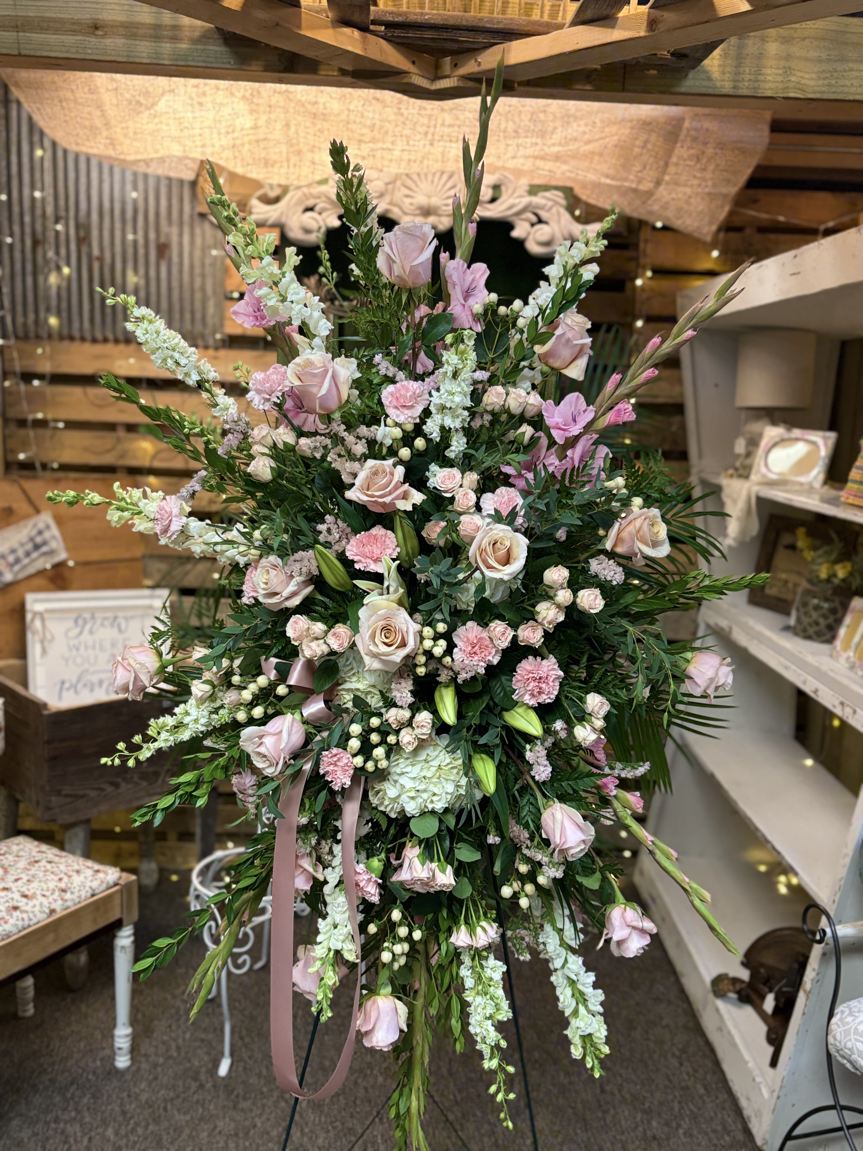 Blushing Remembrance  - White and pink memorial blooms. 