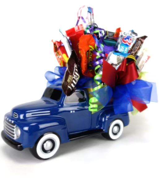 FORD TRUCK OF CANDY - This unique and charming gift features a detailed replica of a classic Ford truck, laden with an assortment of delicious chocolates. Perfect for any candy lover, this gift combines the nostalgic appeal of a vintage vehicle with the irresistible allure of premium chocolates, making it an ideal present for birthdays, holidays, or any special occasion.