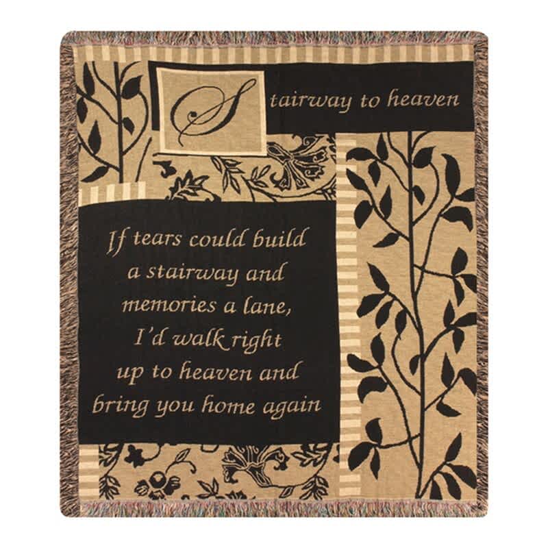 Decorative memorial throw blanket with a stairway to heaven quote