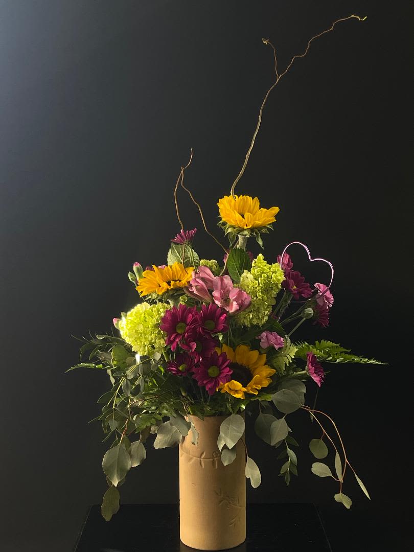 Blossoming Love - Beautiful, rustic vase with glossy red on the inside.