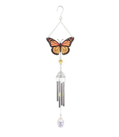 Butterfly Suncatcher Chime - This colorful sun catcher butterfly chime is 21in long. Sold individually (Standard) or displayed on an easel with floral design (Deluxe). It can also be mounted on a shepherds hook planted in a dish garden planter of assorted living plants and fresh cut flowers (Premium).