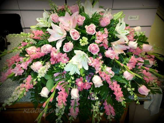 Pink casket spray with white - Pink and white casket spray