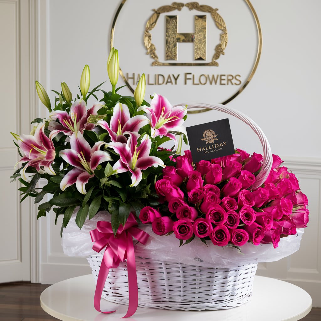 Hot Pink Stargazer - Stargazer Lilies and Hot Pink Roses