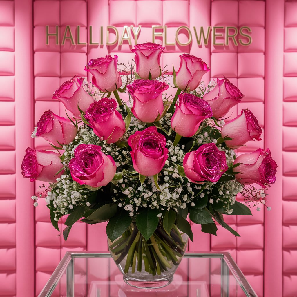18 Hot Pink Roses - Hot Pink Roses Arranged