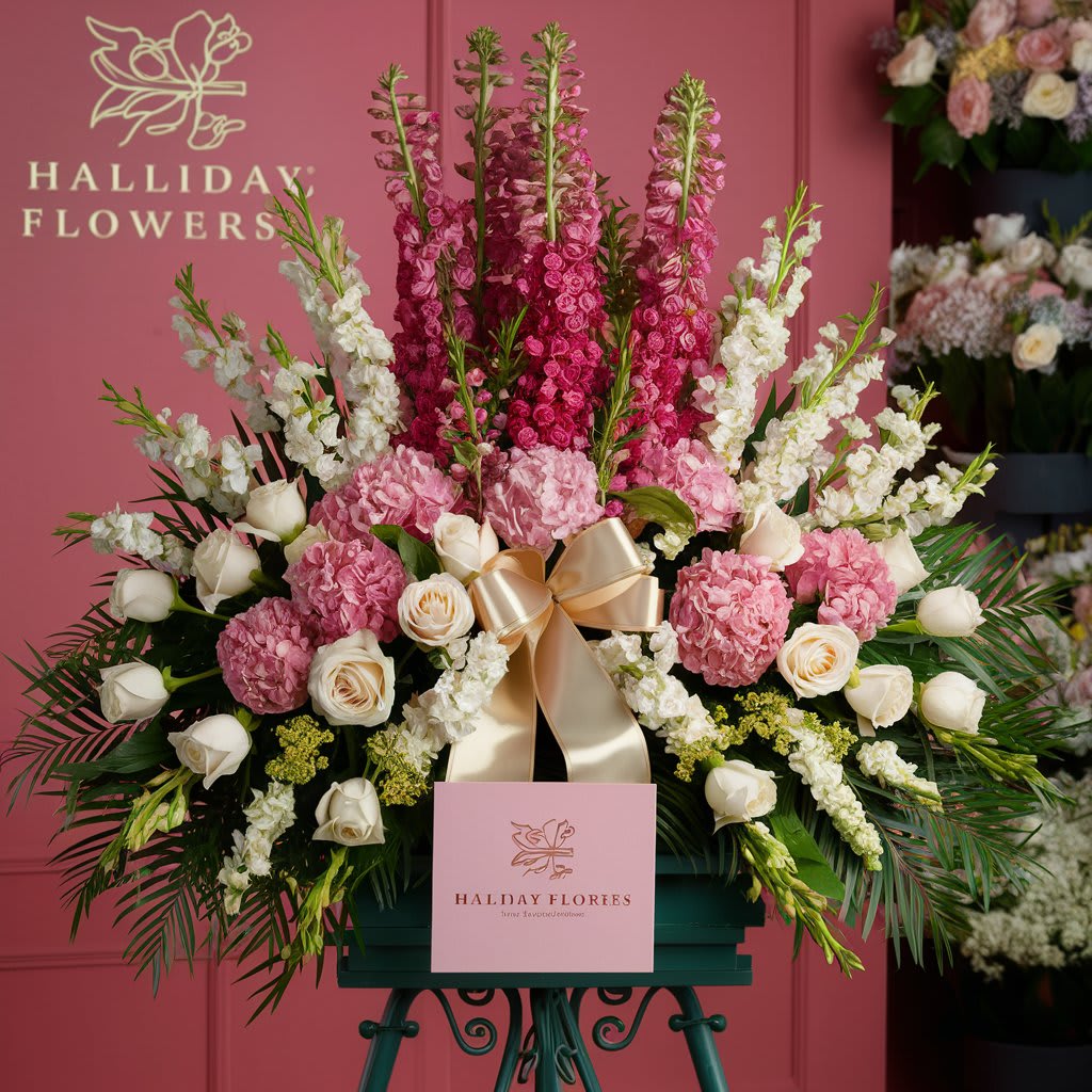 Hot Pink and White Sympathy Basket - Hydrangea, Pink Snapdragon, Hot Pink Spray Roses, White Roses and Others