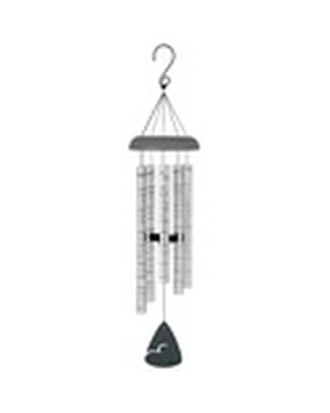 Hanging metal wind chime with a bell-shaped clapper