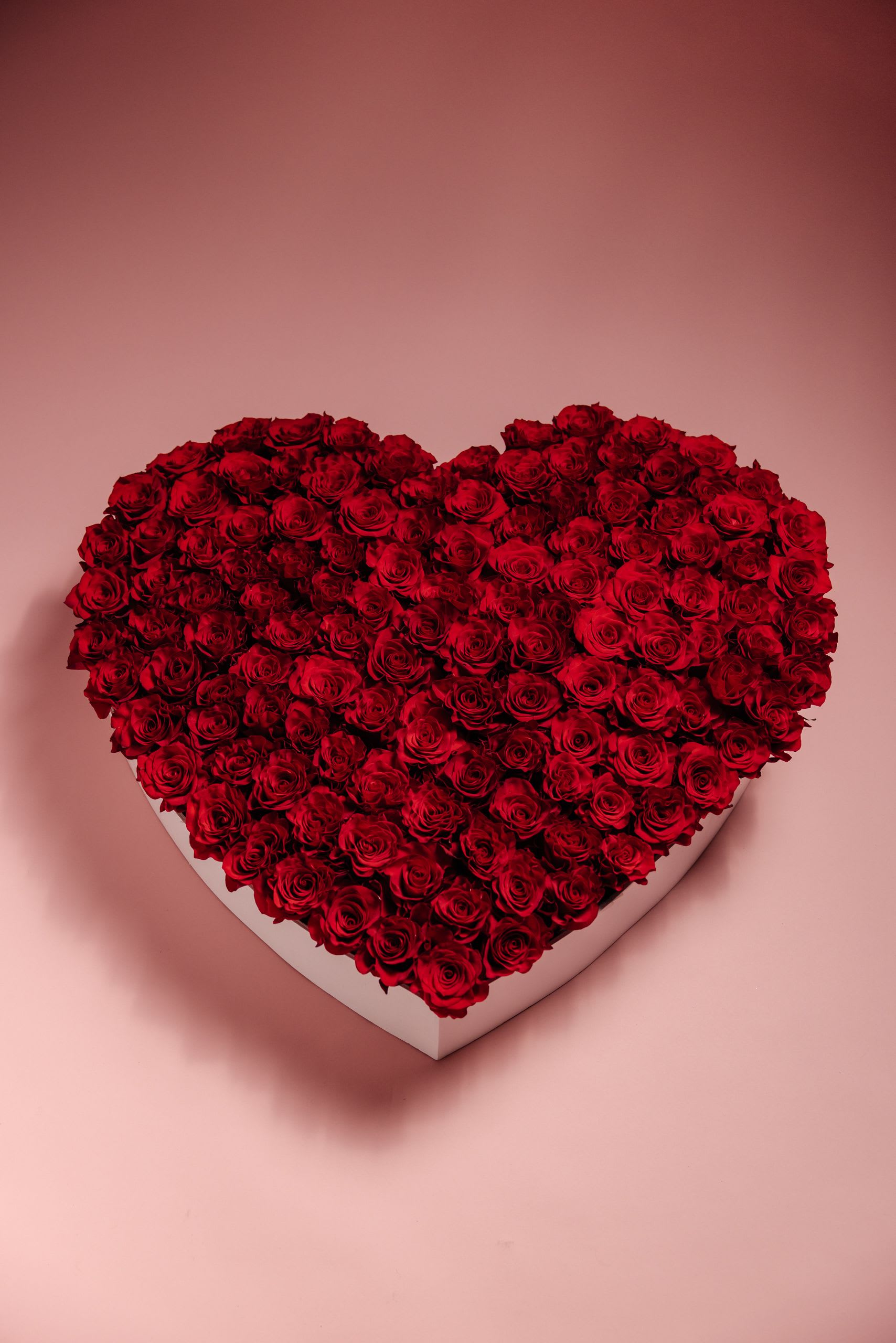 Heart-shaped box filled with red roses
