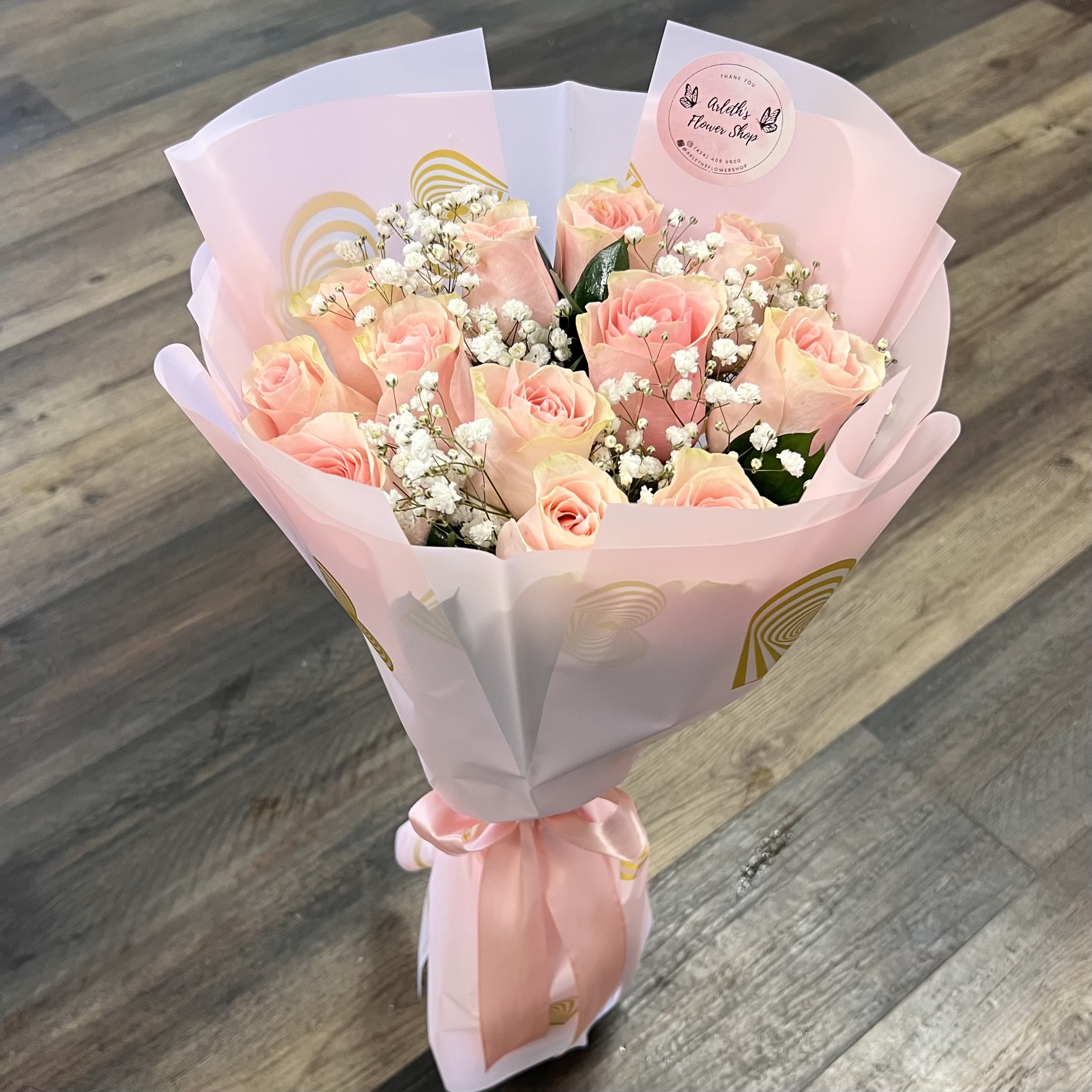 Dozen Light Pink Roses And Baby’s Breath - Beautiful Bouquet With Light Pink Roses And Baby’s Breath