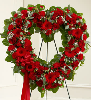 Red mix open heart  - Roses,Gerber, carnations and mix
