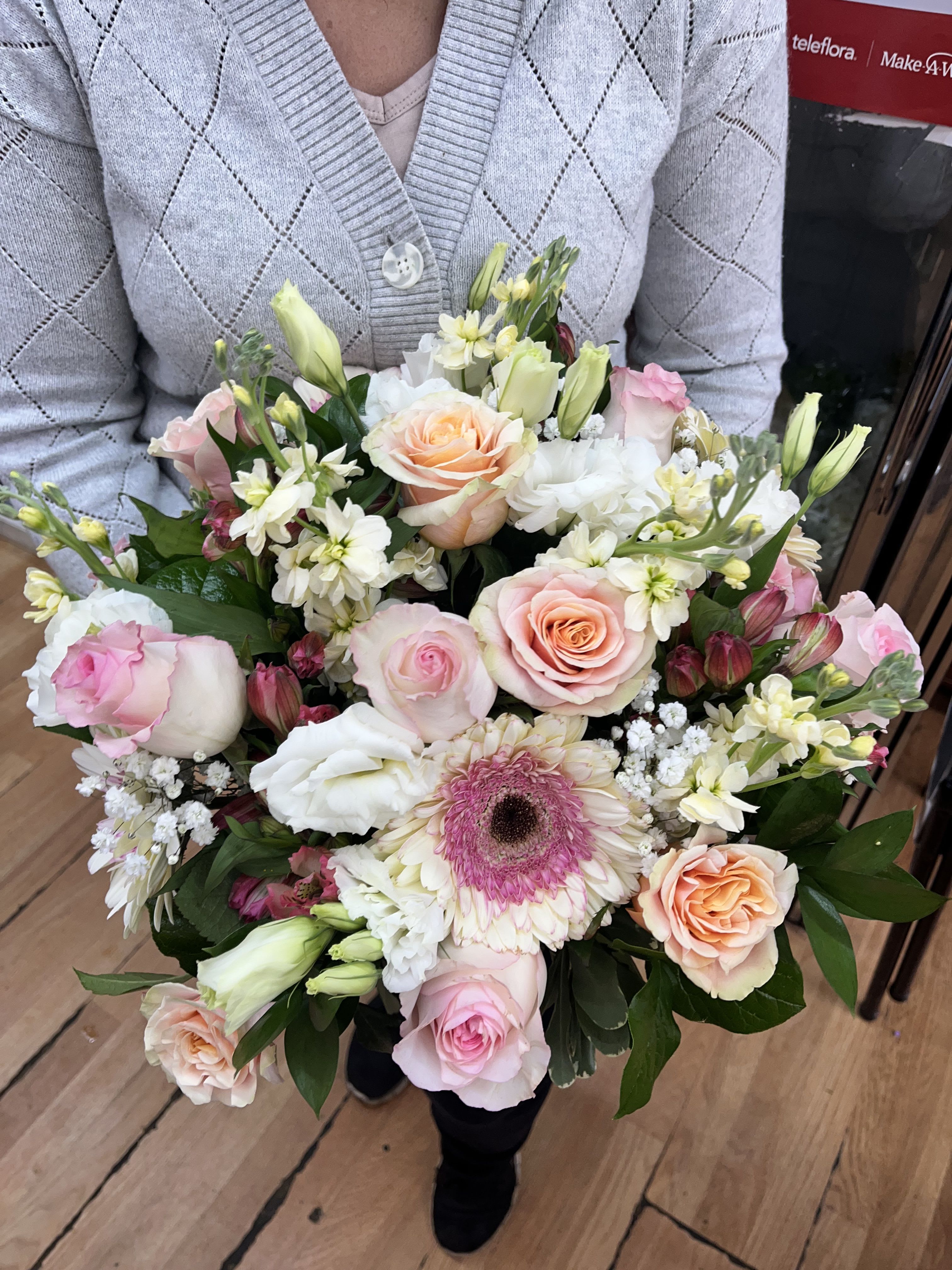 Gentle bouquet - Gerber, roses, stock