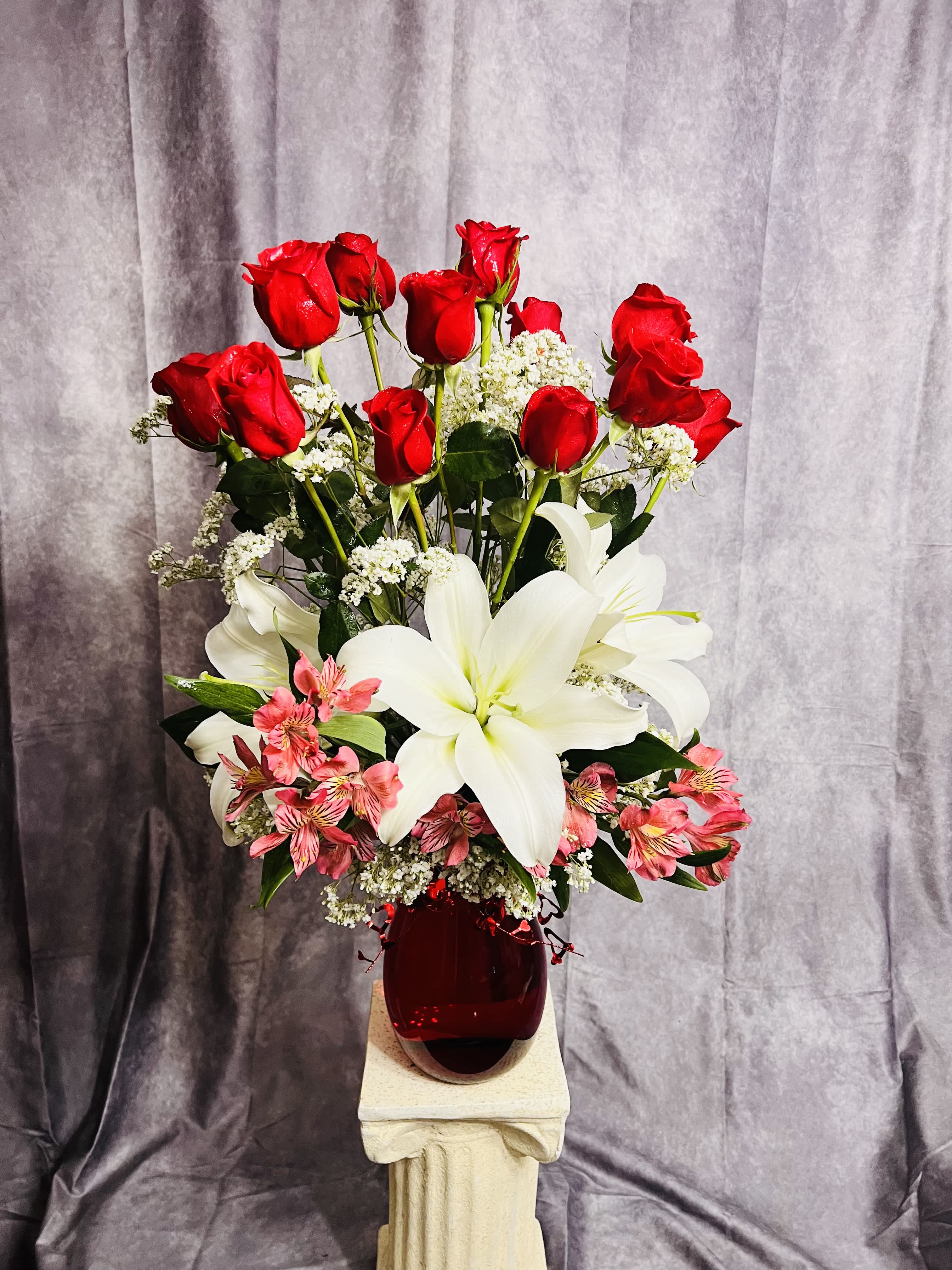 Love within me - Roses and lilies lovely arrangements for valentines 