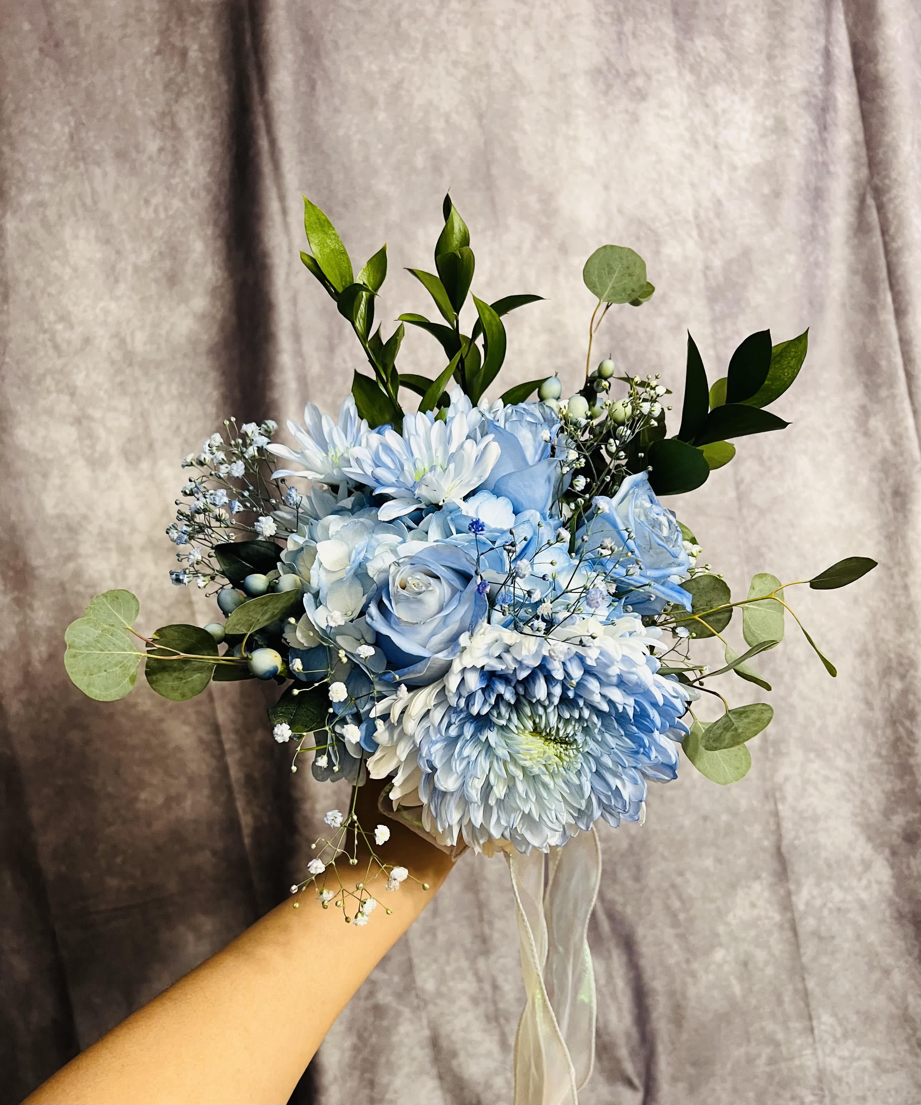 Baby in Blue - Beautiful baby blue bouquet with varieties lovely flowers 
