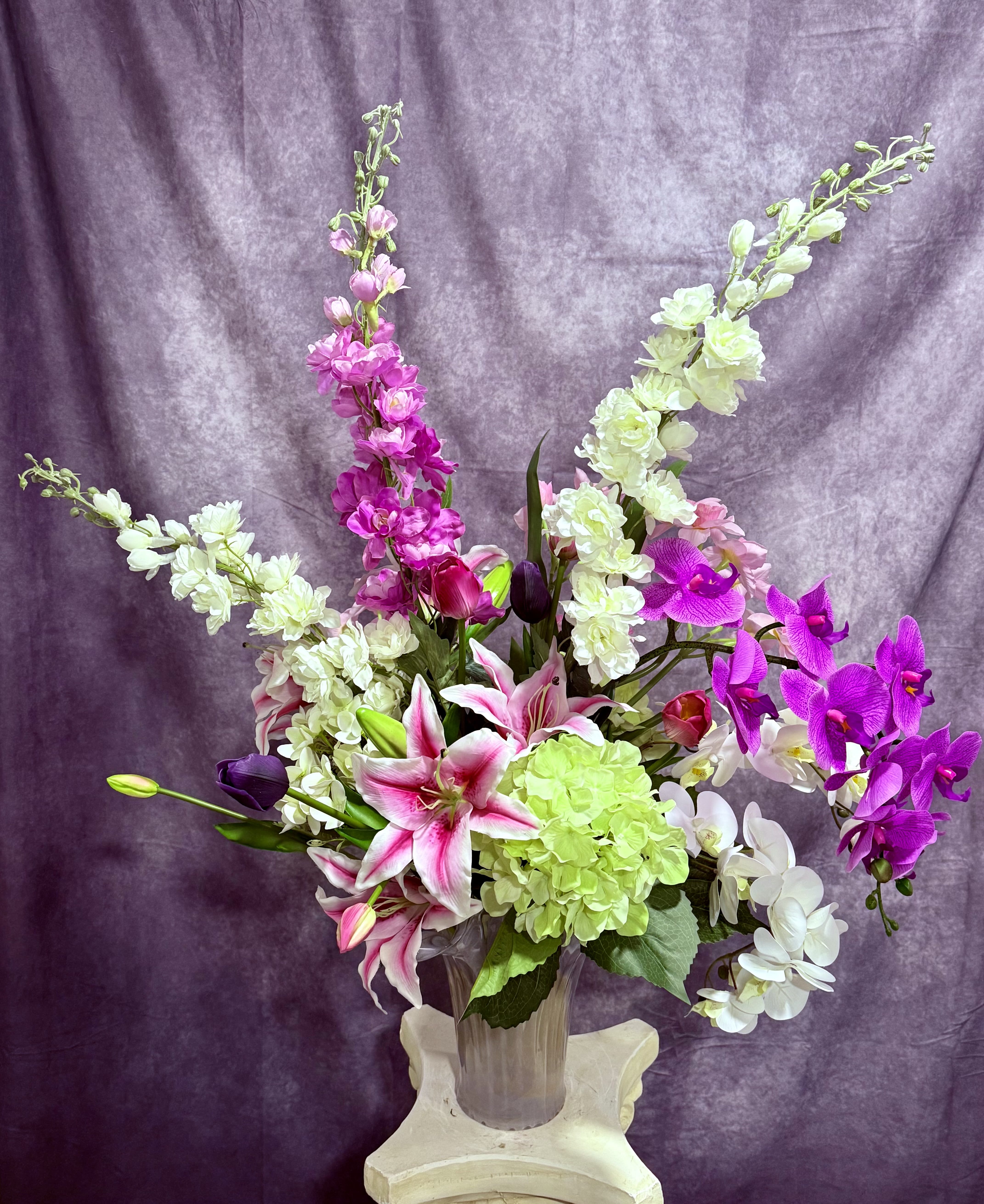 Vibrant orchids in blooms - Large Beautiful and Elegant faux flowers perfect for entry way display or gifts 