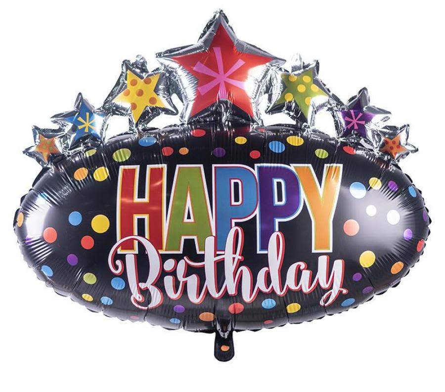 Birthday balloon with stars and colorful polka dots