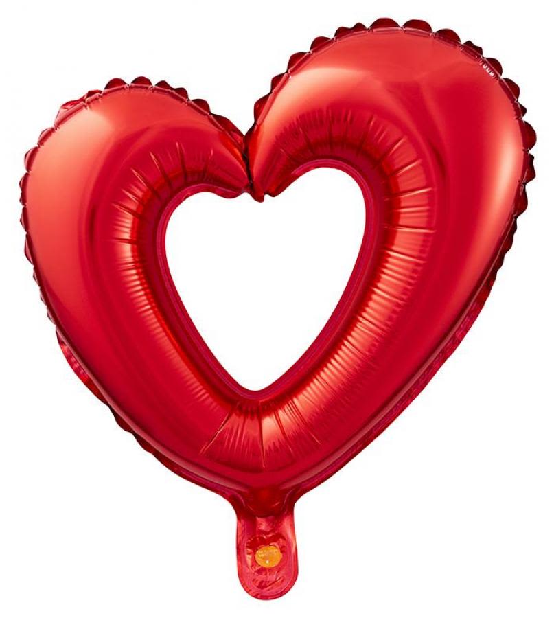 Red heart-shaped foil balloon on a white background