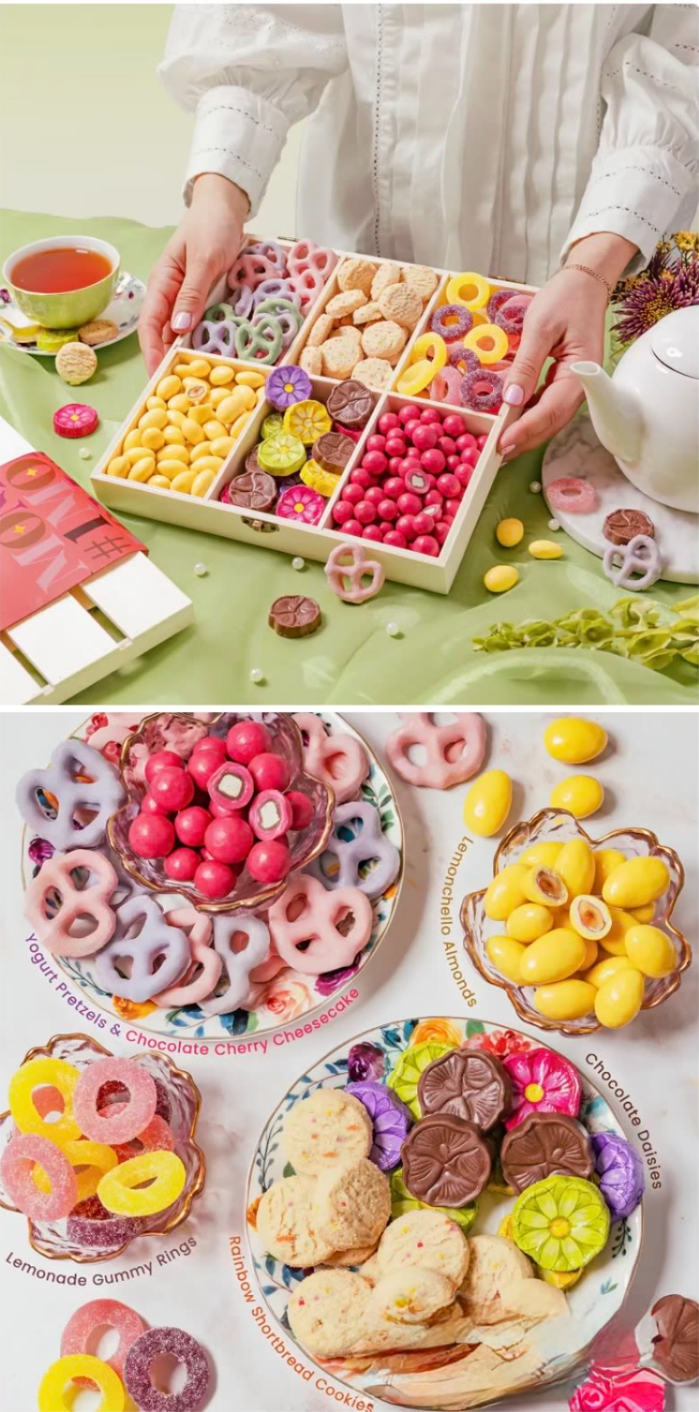 Lady of Luxury Sweet Assortment - Celebrate with a stunning wooden crate filled with a colorful assortment of gourmet sweets and snacks. This elegant Mother’s Day gift box is perfect for  loved ones, making it a thoughtful and ready-to-gift option for Mother’s Day,  or appreciation gifts.