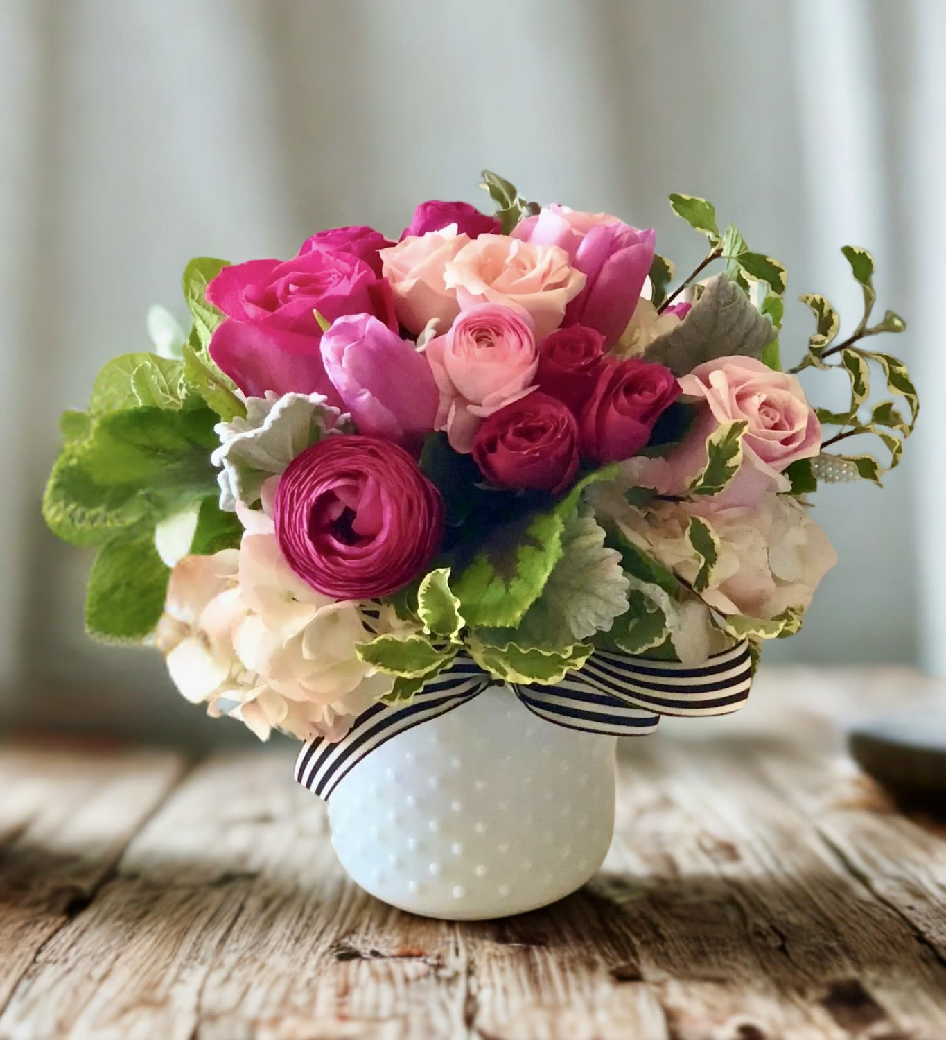 50 Shades of Pink Arrangement – My Blooming Business -   Our 50 Shades of Pink arrangement by The Flower Boss, your top-rated Los Angeles florist. Thoughtfully designed in a charming 5x4 white hobnail jar, this lush bouquet overflows with romance and beauty. It features a luxurious mix of fluffy white hydrangeas, vibrant hot pink roses, delicate pink tulips, and both light and hot pink spray roses for a stunning ombré effect.  Whether you're celebrating love, friendship, or sending a cheerful surprise, this arrangement makes the perfect gift for any occasion.  We proudly offer same-day flower delivery throughout Los Angeles, the San Fernando Valley, and the San Gabriel Valley.  Let My Blooming Business bring a splash of pink perfection to your day.