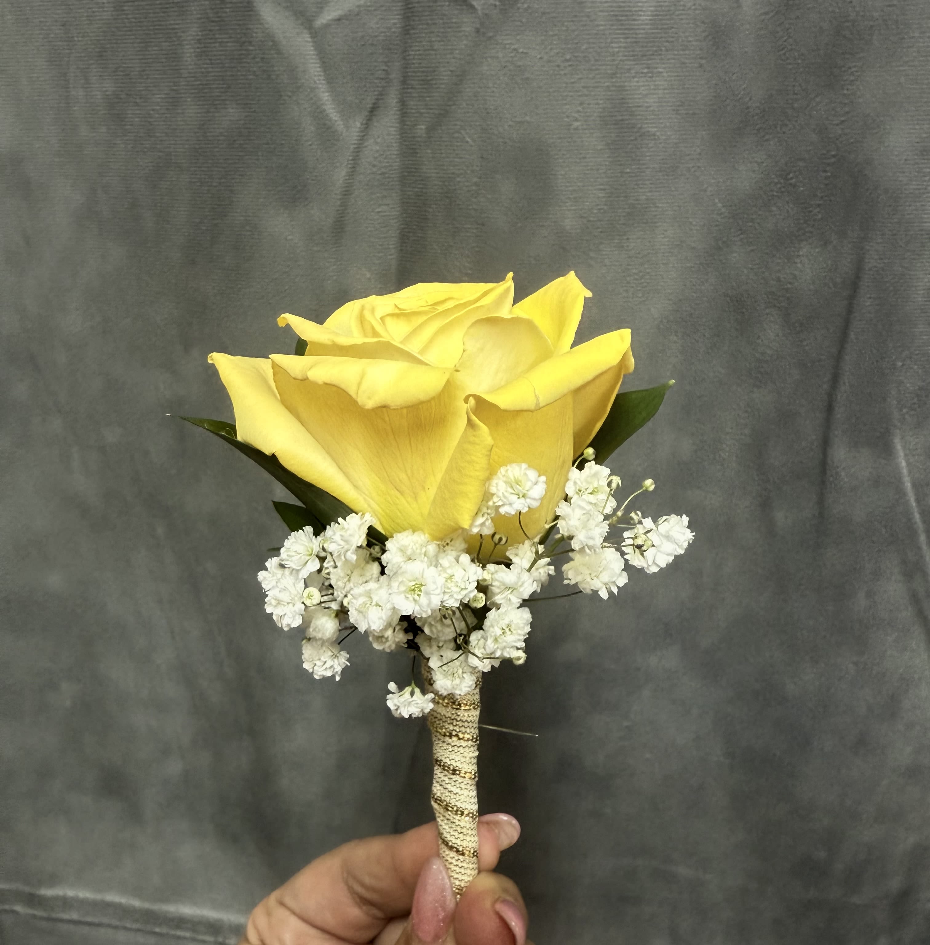 Yellow rose gold boutonnière  - Yellow rose boutonnière with gold ribbon 