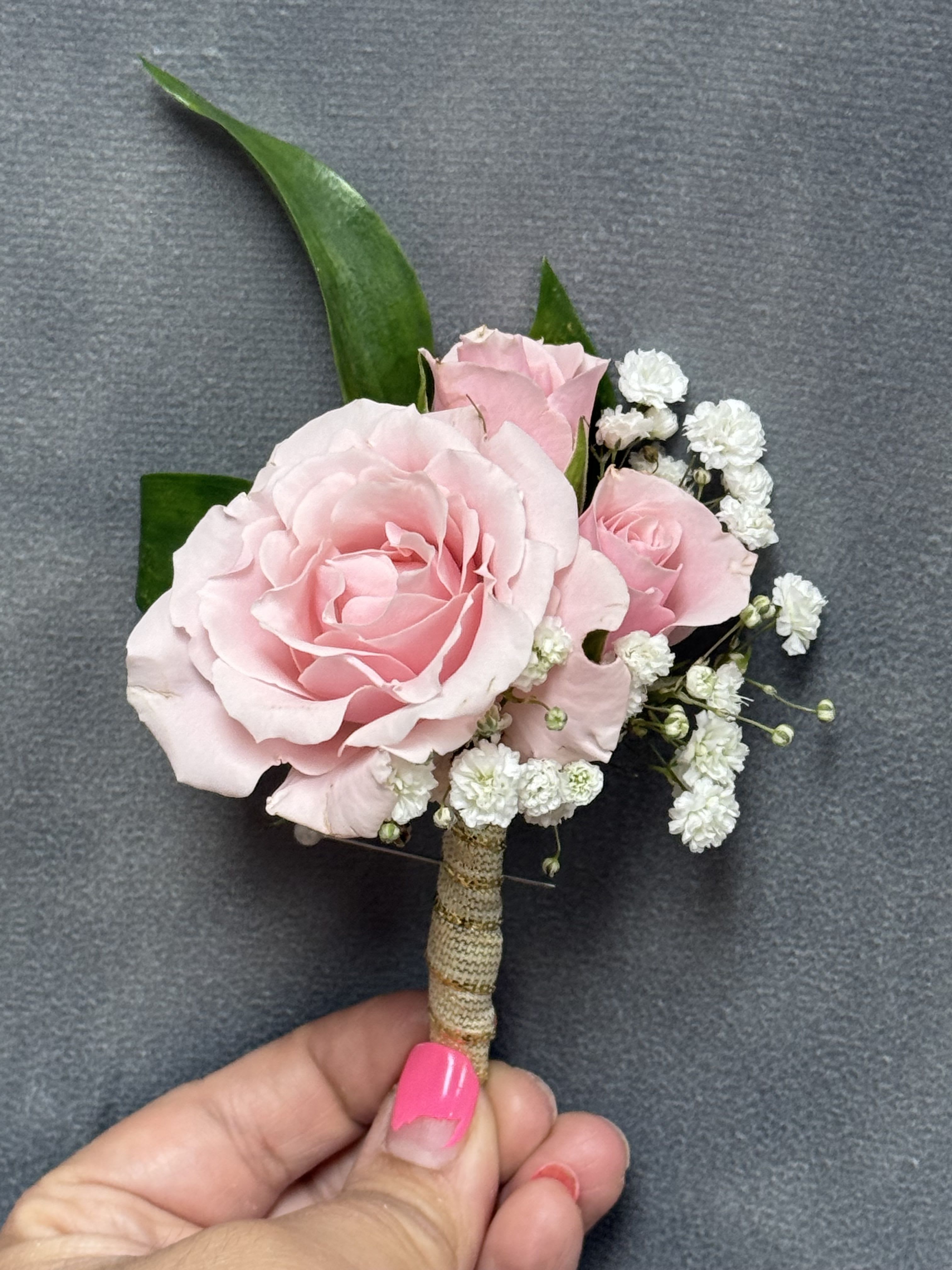 Pink Spray Roses Boutonnière  - Three pink spray roses boutonnière beautifully wrapped 