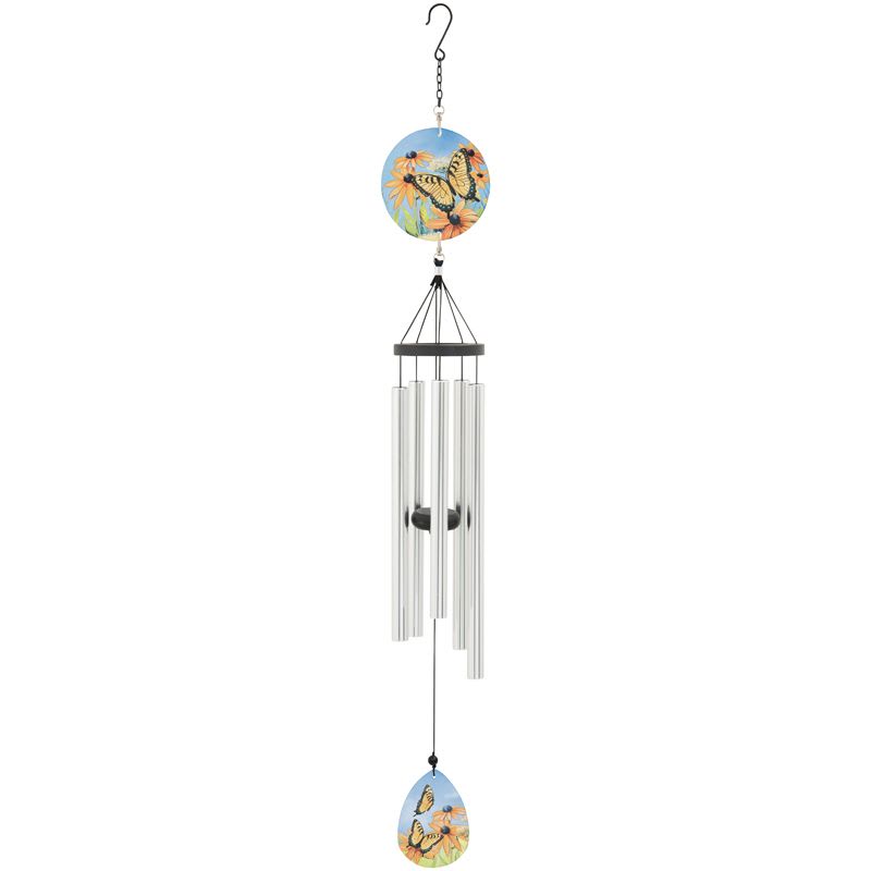 "Swallowtail Butterfly" - 37" Glass Art Chime - Aluminum construction with an industrial cord and adjustable striker. Design is printed on glass.  L: 37" W: 4.75"