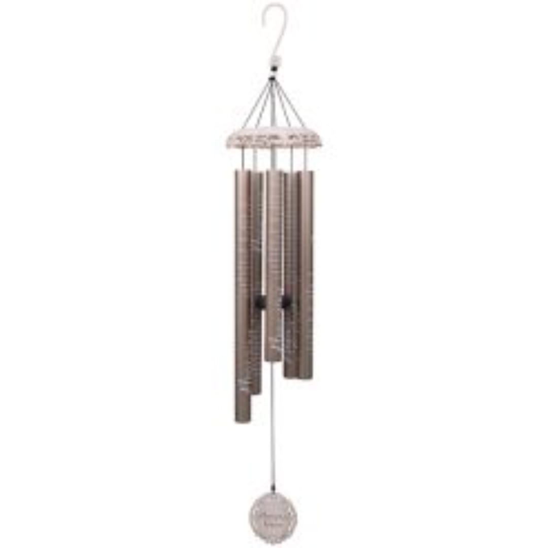 Hanging wind chime with metal tubes and a round pendant