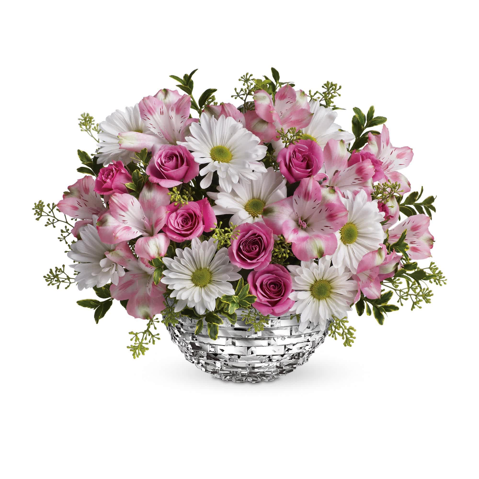 Teleflora's Facets Of Spring Centerpiece - The sparkle of spring is here! This dazzling centerpiece is beautifully arranged in a spectacular glass bowl. Your spring table will positively sing! 