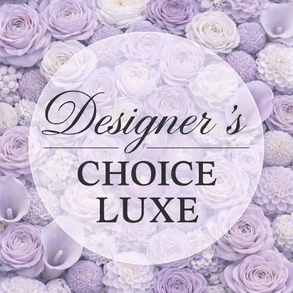 Lavender floral background with the words "Designer’s Choice Luxe"